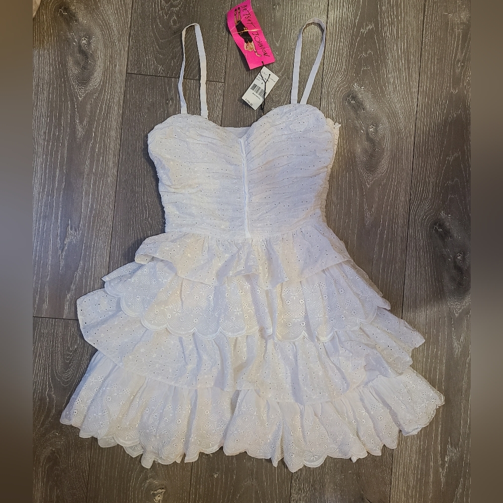 🆕️VINTAGE RARE Betsey Johnson White Ruffled Dress White Eyelet  NWT